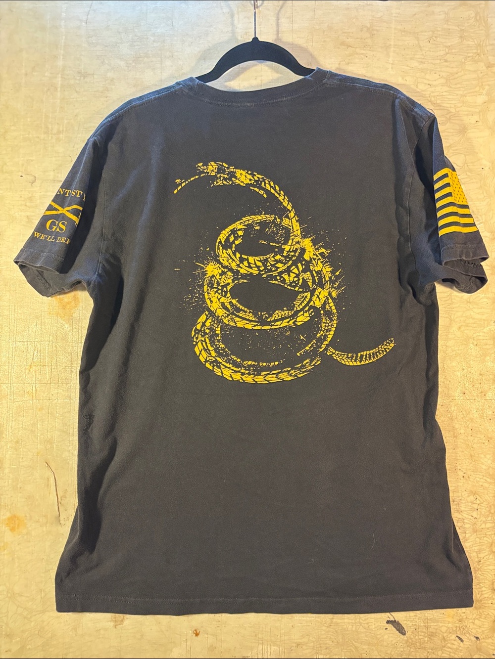 Grunt Style Black Short-Sleeve Tee with Yellow Sleeve Graphics